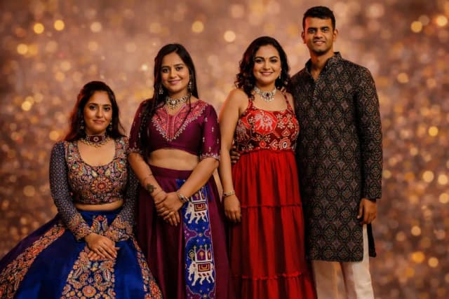 Modern Patola outfits showcasing handwoven Indian silk in Indo Western silhouettes, blending traditional double ikat craftsmanship with contemporary festive fashion.